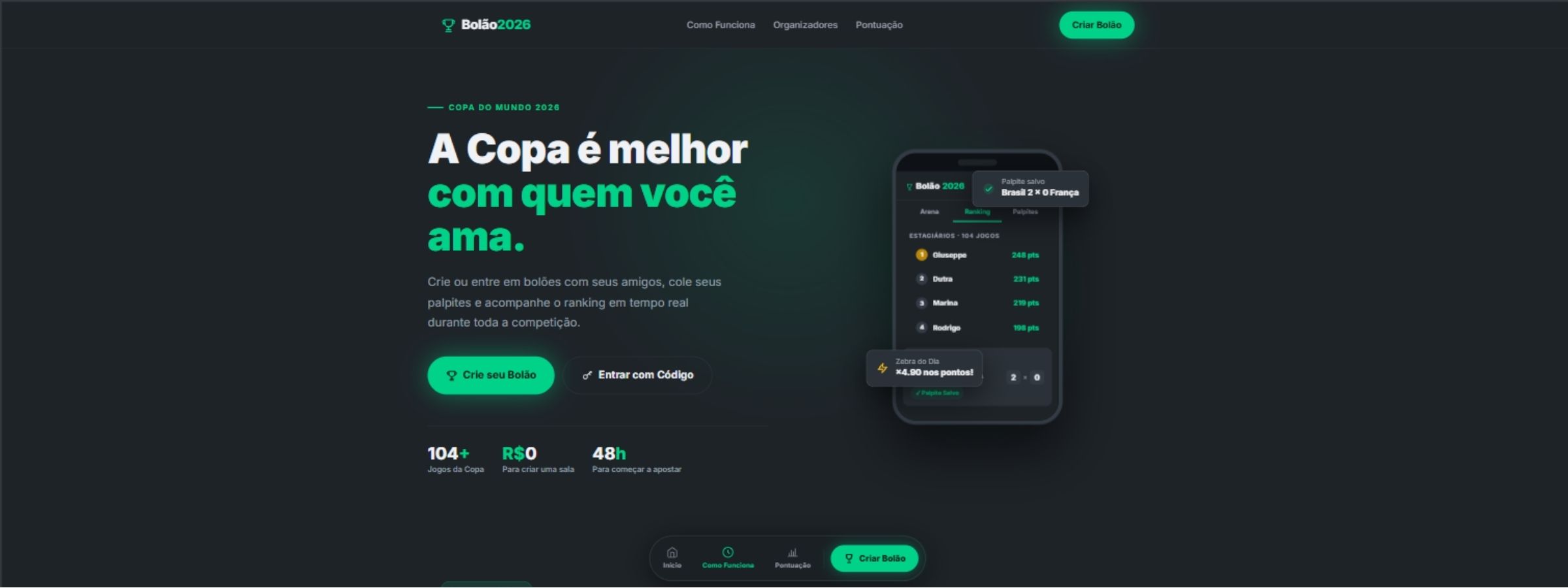 Preview do projeto Bolão 2026